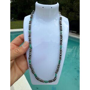 New Artisan Turquoise Sterling Silver Desert Pearl   Saucer Necklace Hook Clasp